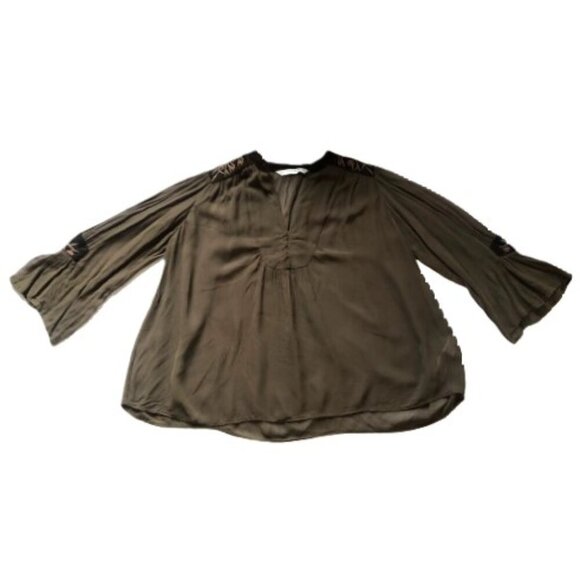 Zara olive brown velvet, embroidery and beads tunic top - Picture 10 of 13